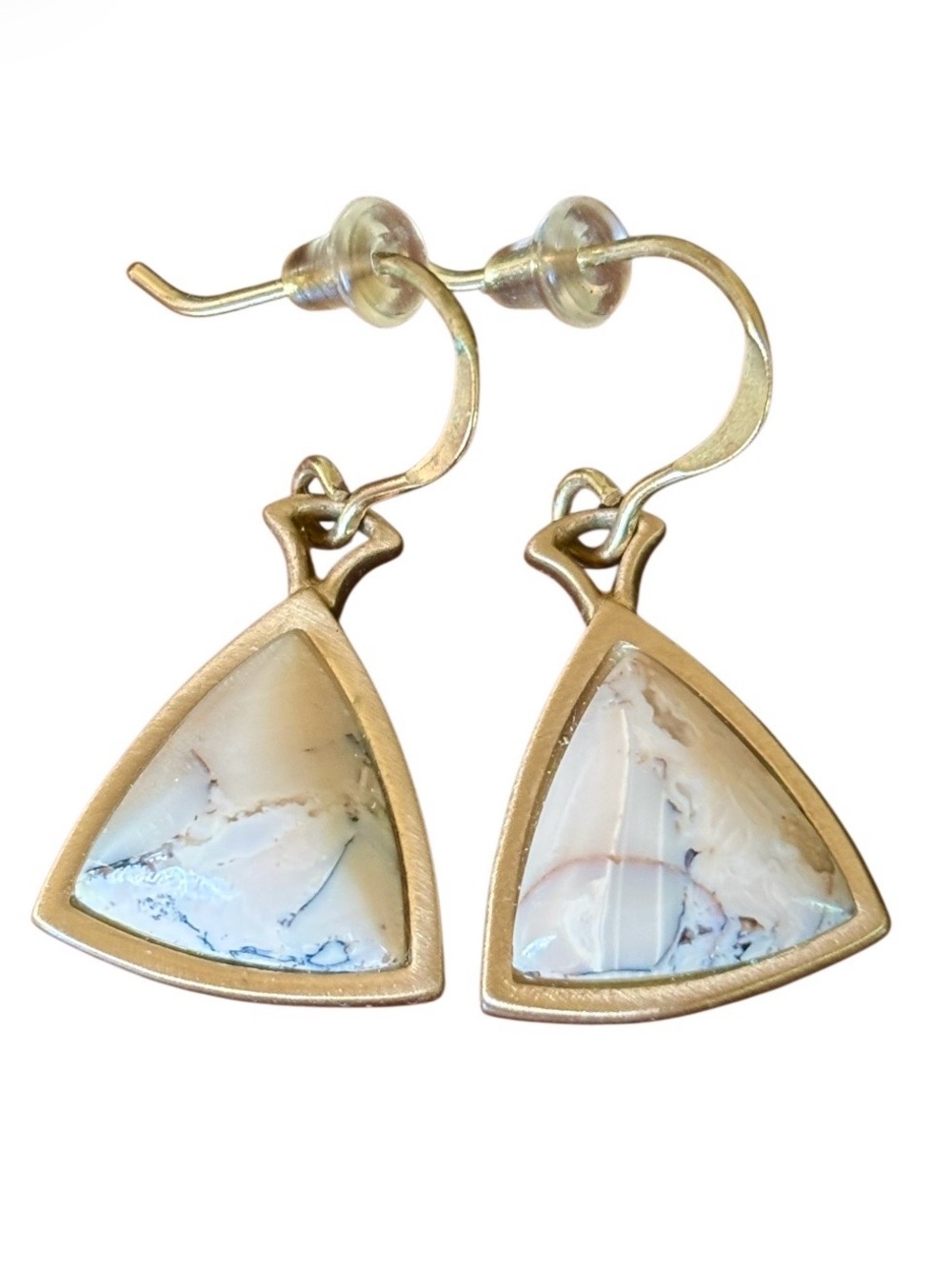 Vintage BARSE Thailand Brass and Calcite Dangle Earrings